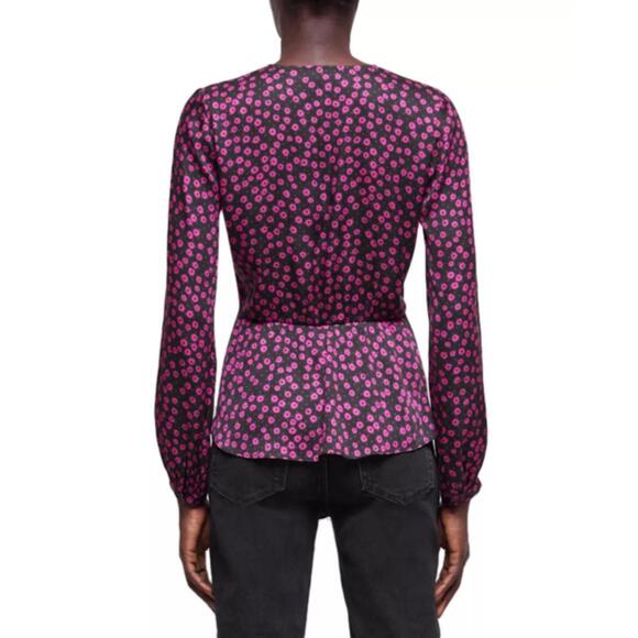 The Kooples Daisy Dots Silk Blouse Size 0 (US XS) Black Pink NWT - Picture 2 of 9
